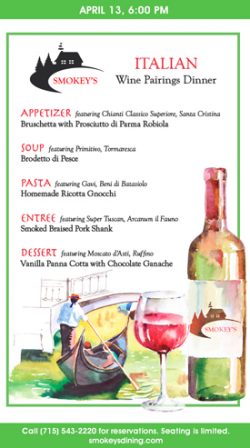 21 2131 Italian Wine Pairings Smokey's Event Chamber Ad Small