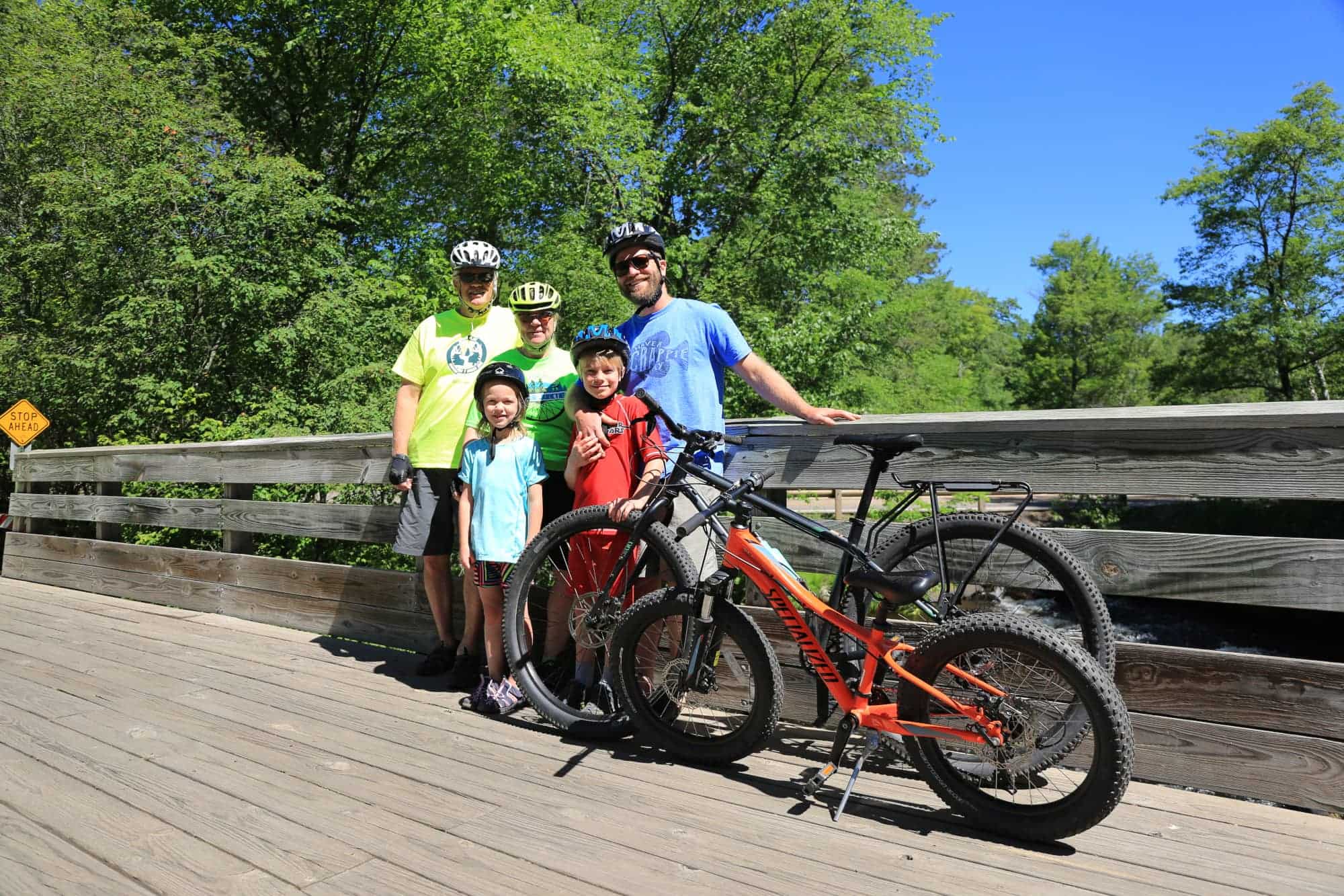 Family biking on Heart of Vilas County trail Boulder Junction Wisconsin