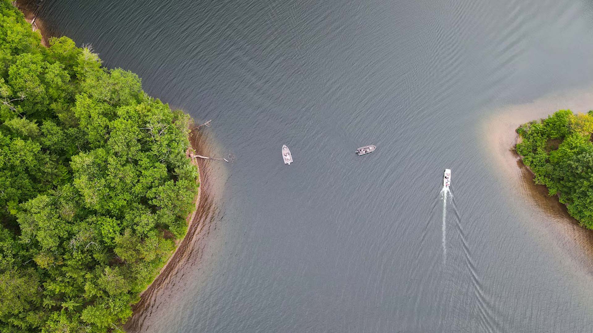 Overhead view of boats on North Trout Lake