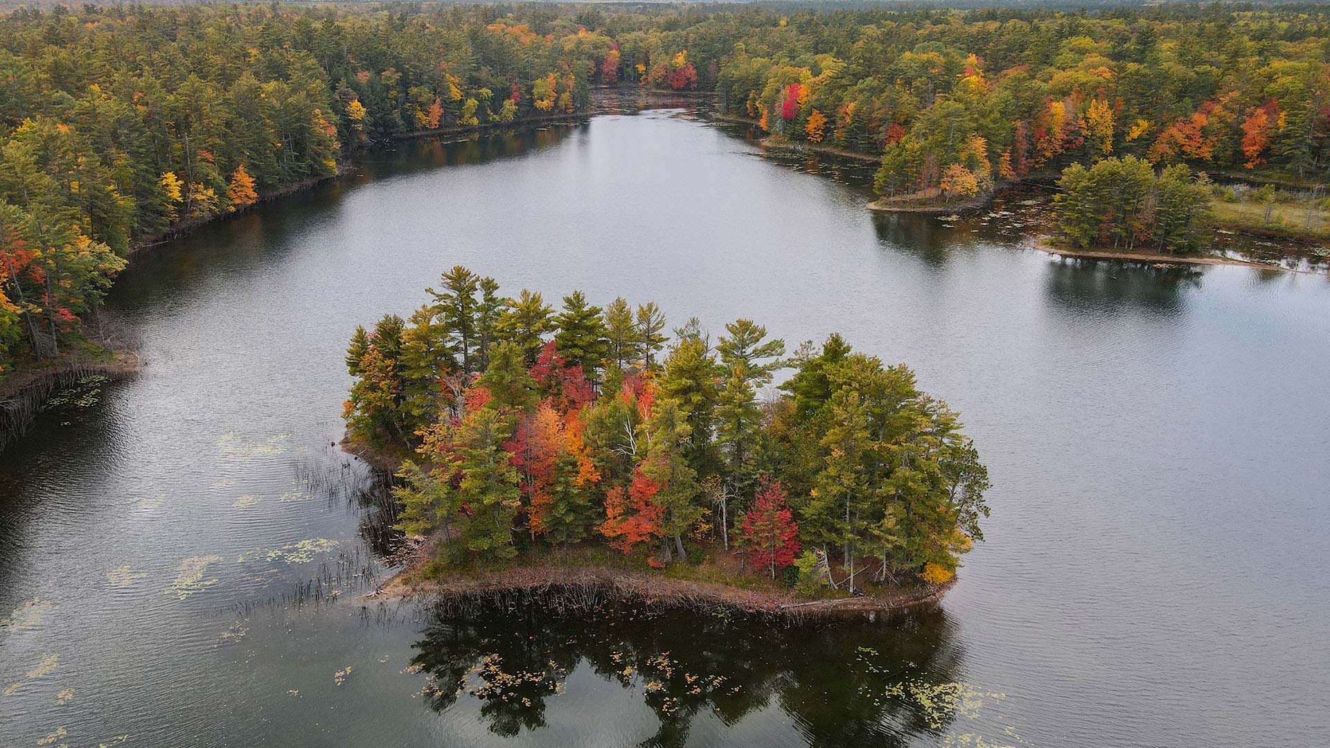  aerial view of Lost Canoe Lake in fall