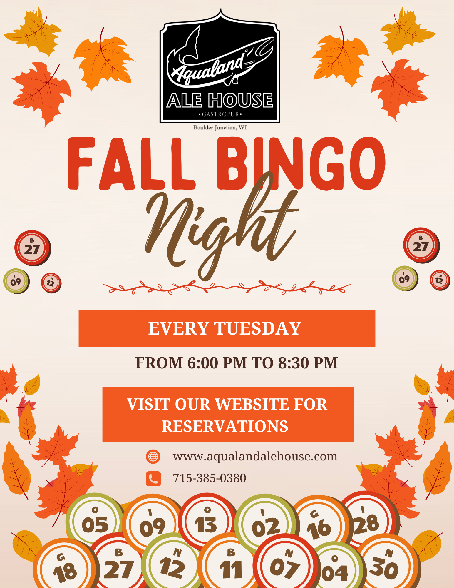 Beige And Orange Illustrated Fall Bingo Night Flyer