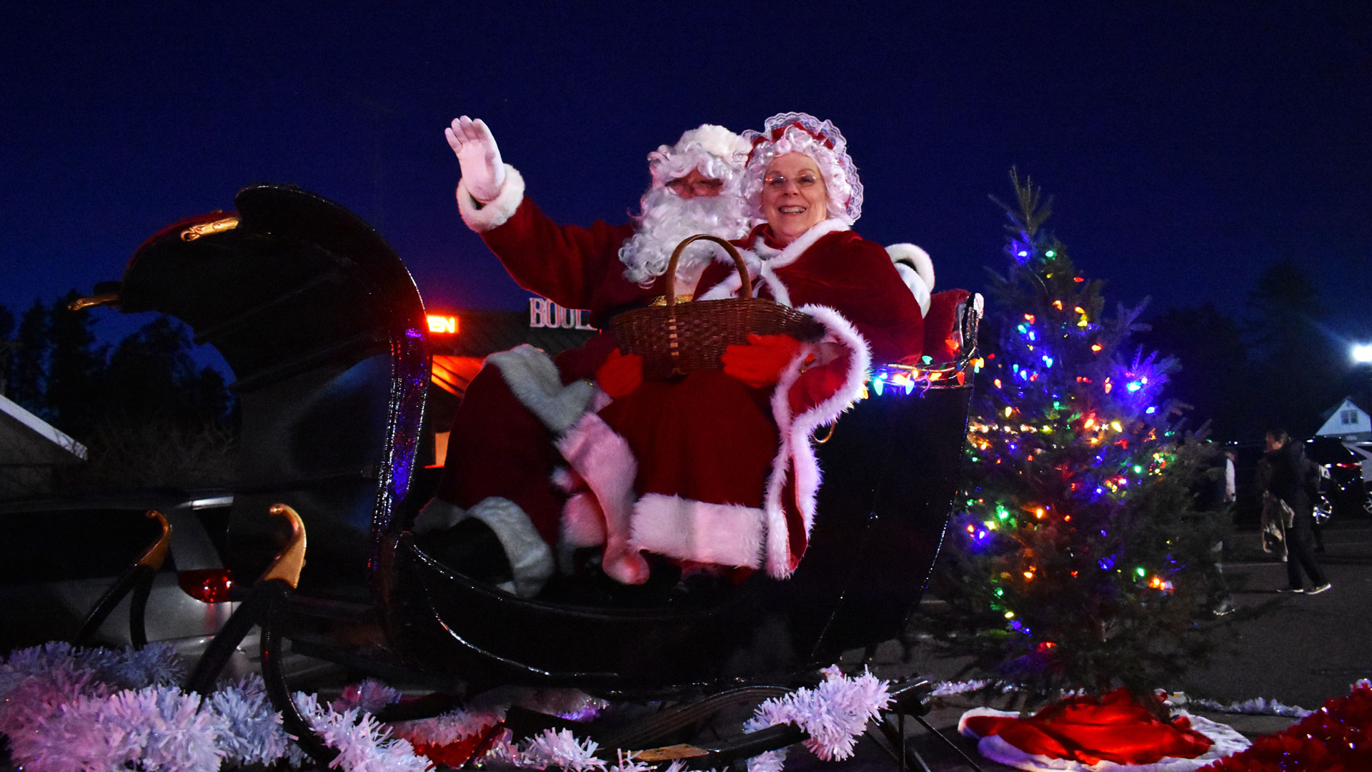 Santa and Mrs. Claus at holiday parade in Boulder Junction Wisconsin