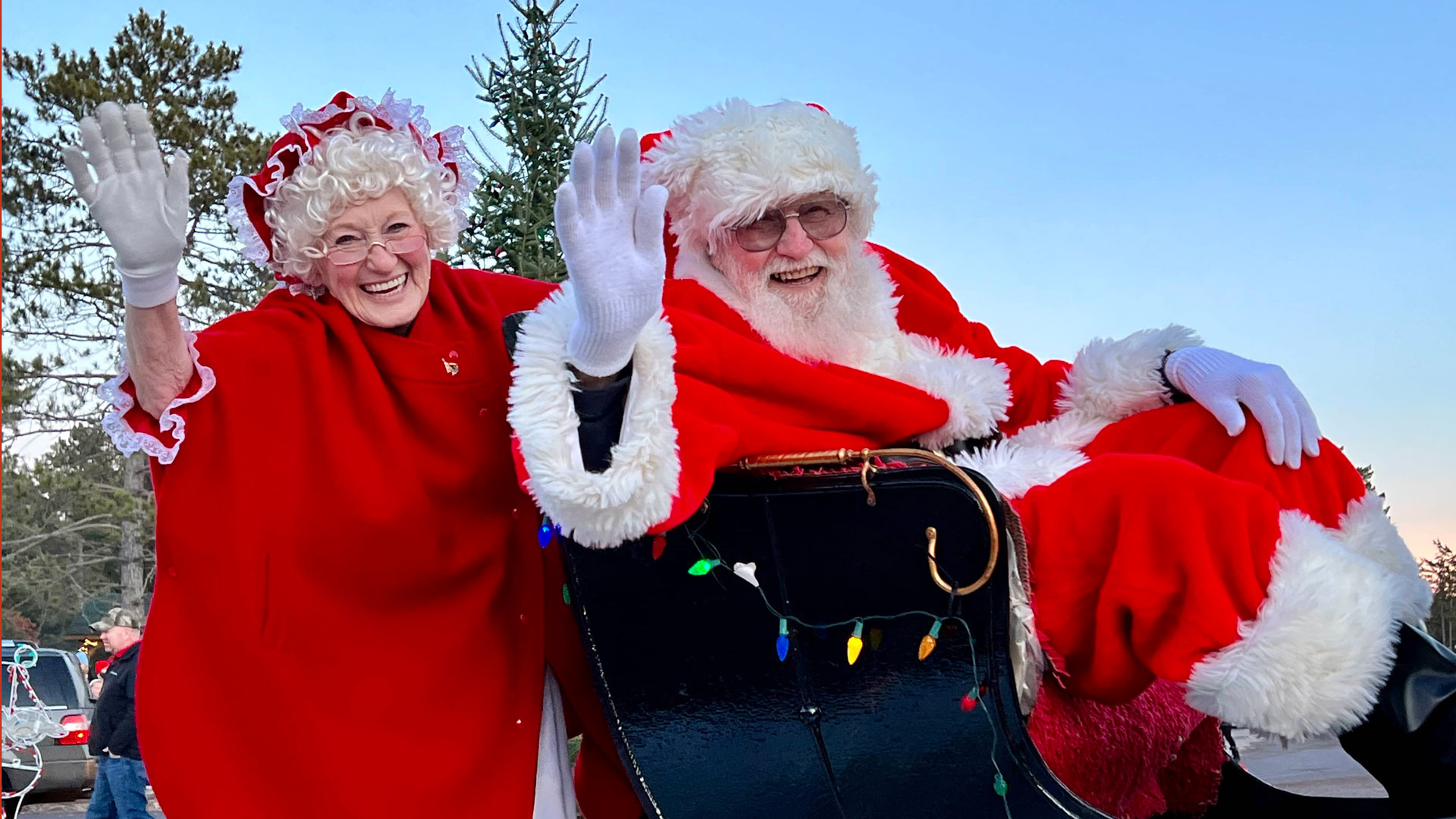 Santa and Mrs. Claus at holiday parade in Boulder Junction Wisconsin