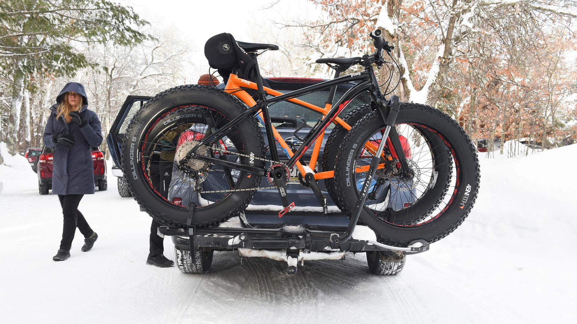 Car with fat bikes attached