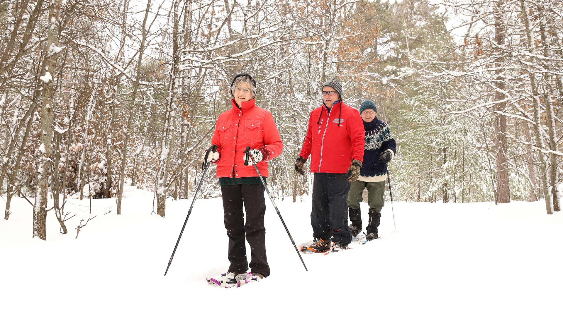 Group snowshoeing at Camp Manitowish