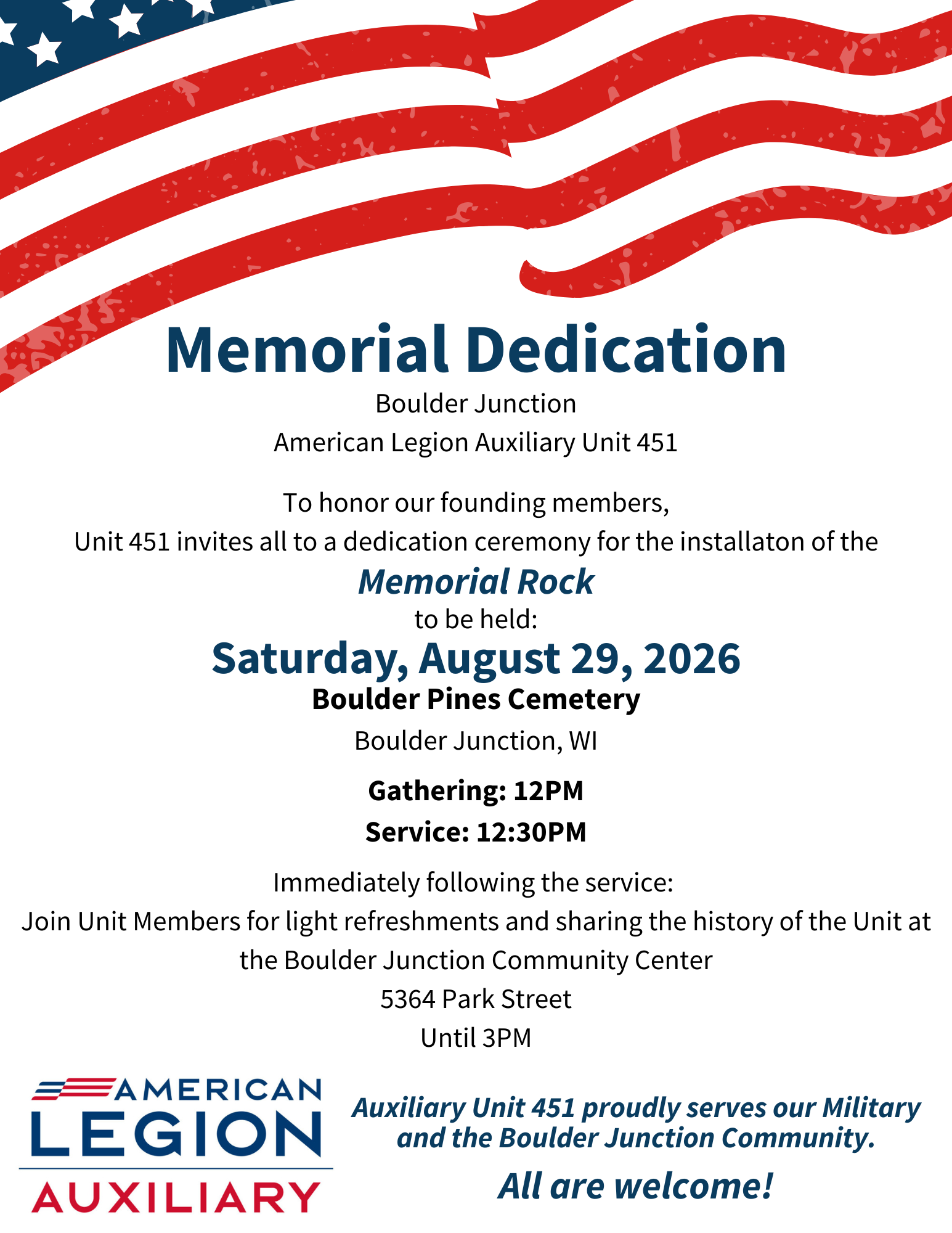 American Legion Auxiliary Unit 451 Memorial Dedication